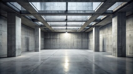 Obraz premium A minimalist concrete interior with a grid of beams and columns, showcasing a blank canvas for design and architecture