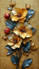 Luxurious Golden Floral 3D Relief Artwork