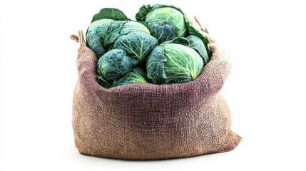 Fresh Cabbage in a Burlap Sack
