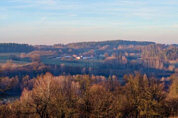 View of the landscape in the Vysočina on Pelhrimovsko, near Hodejovice, December afternoon 2024, without snow