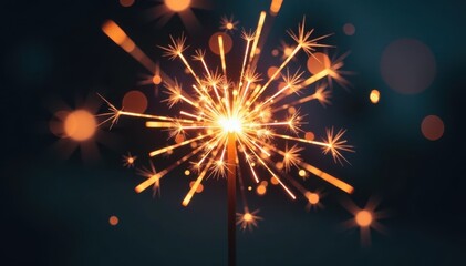 Obraz premium Burning sparkler with bright bokeh, celebratory feel, sparkle, new year