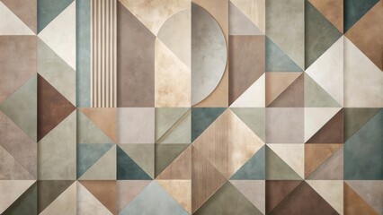 Geometric Abstract Wall Art with Earthy Tones and Textured Surfaces