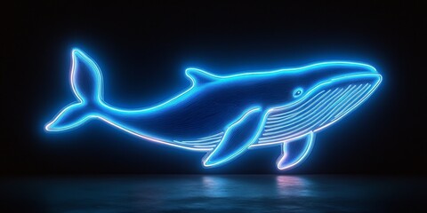 Neon Whale Illustration Glowing Brightly Against a Dark Background
