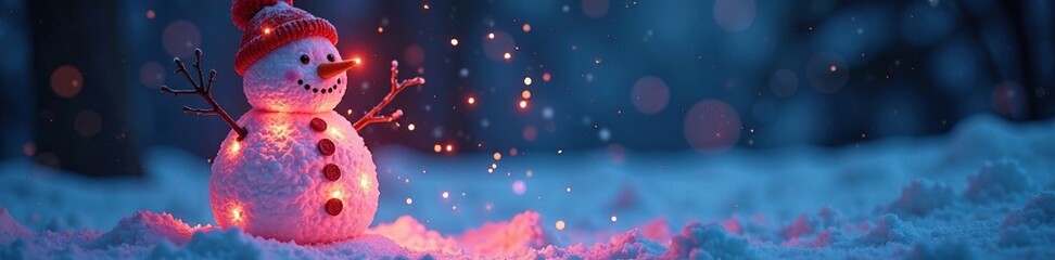 Obraz premium Glowing LED lights embedded in snowman's body, Electronic, Snowman, Glowing Lights