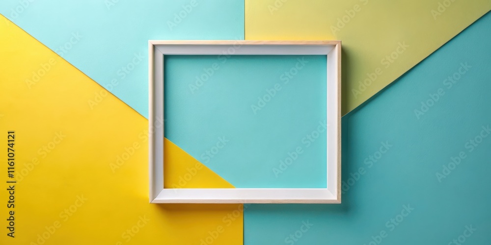 Poster minimalist white frame against a colorful geometric background. it's a perfect backdrop for showcasi