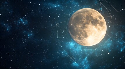 Celestial chart under a bright full moon