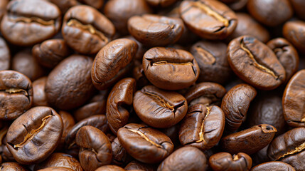 Obraz premium Close-Up of Roasted Coffee Beans Background