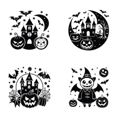 Happy Halloween spooky face pumpkin silhouette