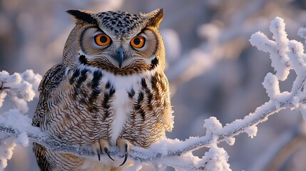 Stunning Eagle Owl Soars Above a Frosty Forest Landscape Filled with Majestic Snow-Covered Trees