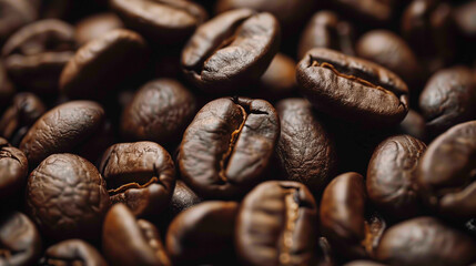 Naklejka premium Close-Up of Roasted Coffee Beans Background