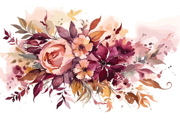 Rose Seamless vertical border floral illustration watercolor painting Abstract white background.