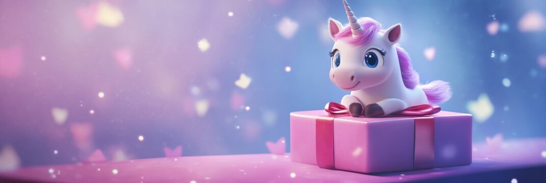 A Unicorn's Gift - A supercute, realistic unicorn sits inside a pink present, symbolizing magic, wonder, joy, dreams, and celebration.
