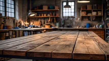 Table top on blurry background of Workshop room.