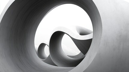 Abstract grayscale image of concrete tubes forming a wave-like pattern.