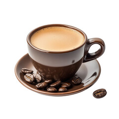 Fototapeta premium Cup of Coffee With Coffee Beans Isolated On Transparent Background, perfect for cafe, beverage design