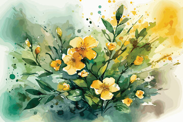 Set of yellow floral watecolor. flowers and leaves. Floral poster, invitation floral. Vector arrangements for greeting card or invitation design