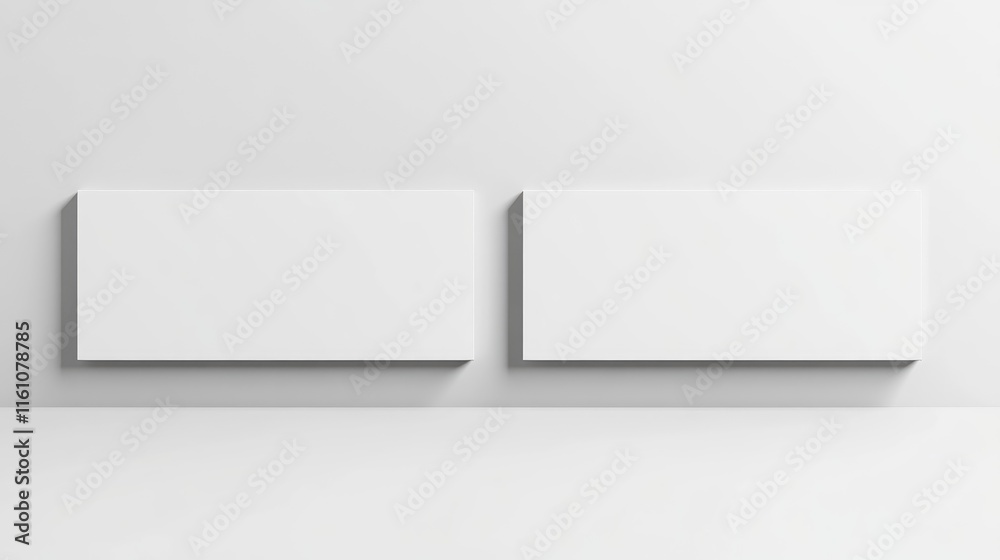 Poster two empty rectangular banners displayed on a minimalist wall for customizable text or design mockups