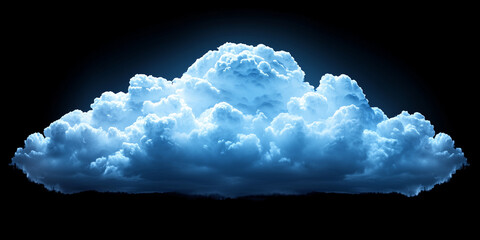 large, fluffy blue cloud against dark background, creating serene and calming atmosphere. cloud appears soft and billowy, evoking sense of tranquility and peace