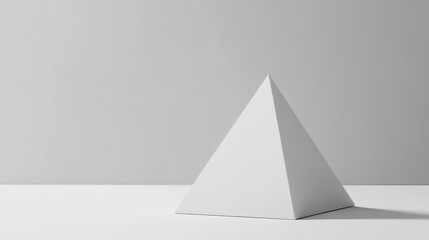 Minimalist white triangular pyramid on a clean white surface highlighting geometric shapes and modern design aesthetics