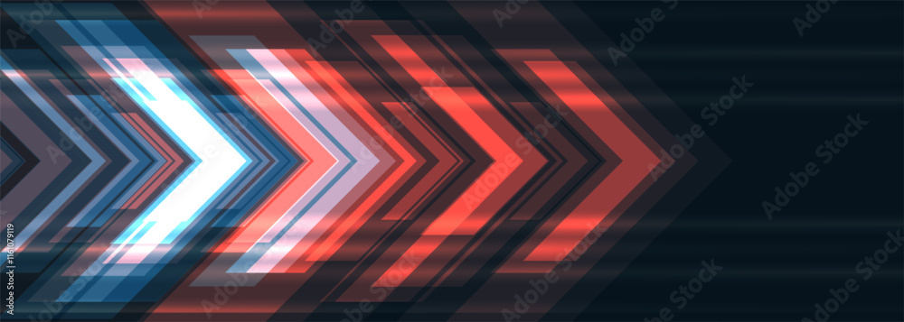 Aufkleber blue and red technology arrows. dark futuristic sports abstract background. high-speed movement conc