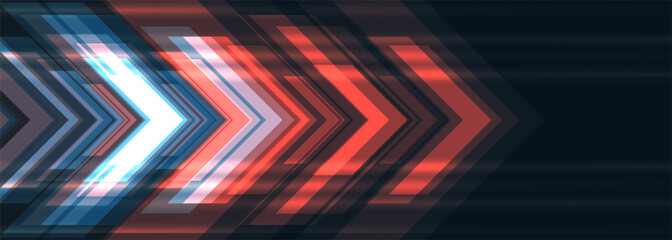 Blue and red technology arrows. Dark futuristic sports abstract background. High-speed movement concept dynamic motion red and blue hi tech digital arrows. Vector illustration.