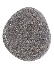 Top view of single black pebble isolated on white background.