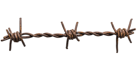 Barbed Wire Isolated On Transparent Background, ideal for security designs, fencing concepts, and industrial themed projects