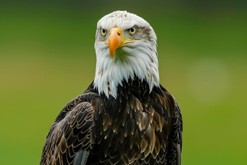 Obraz premium Large eagle is standing on a green field
