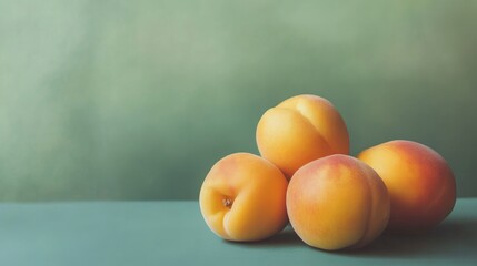Fresh yellow peaches arranged against a soft green background highlighting their vibrant colors and natural beauty.