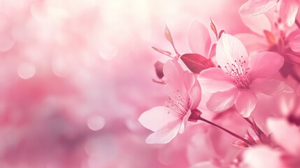 Fototapeta premium Delicate Spring Blossom Background with Soft Focus on Blooming Flowers in Pastel Pink Tones for Seasonal Promotion or Decoration