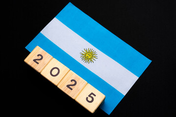 2025, Argentina, Argentina flag with date block, Concept, Important events for Argentina in the new year, election, economy, social activities, central bank, Argentina foreign policy