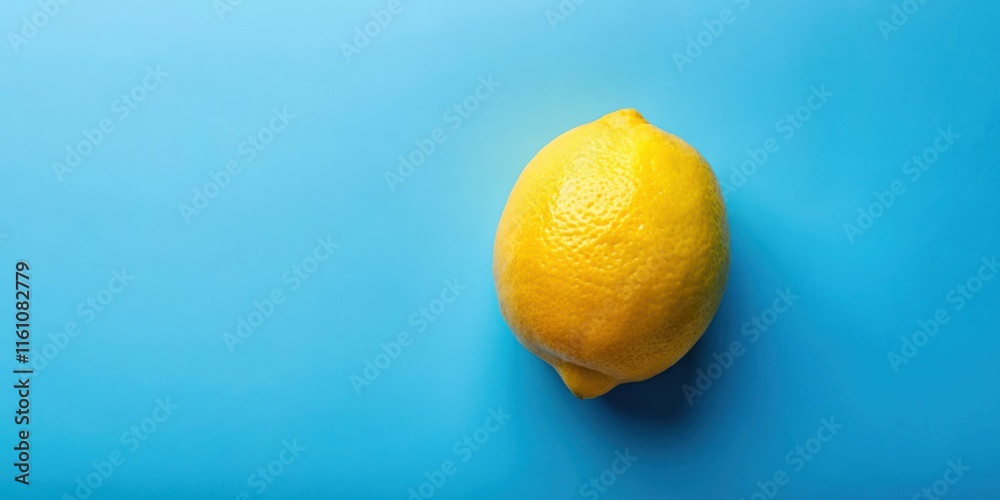 Aufkleber a single lemon rests on a vibrant blue background, a simple and minimalist image