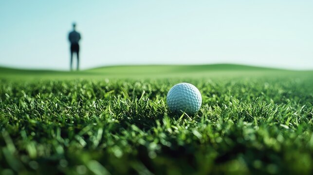 Golf Ball on Course with Golfer Symbolizing Business Strategy and Success in a Modern Office Environment