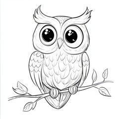 Fototapeta premium Adorable Cartoon Owl Perched on Branch 