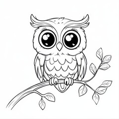 Naklejka premium Adorable Baby Owl on Branch 