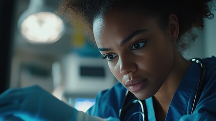 Nurse focused on checking patient's vitals in a medical setting