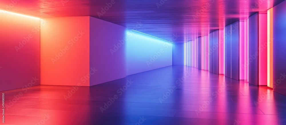 Poster modern server room with futuristic synchronized lighting and space for custom text or branding in a 