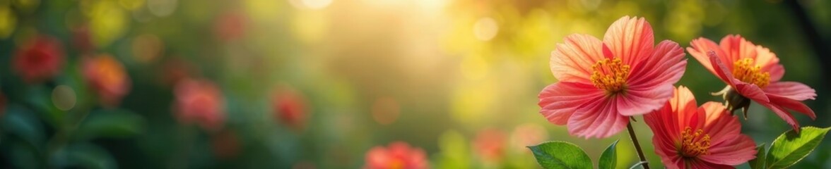 Vibrant flowers bloom against a soft focus bokeh background, colorful background, flowers, bokeh