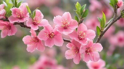 Obraz premium Delicate pink blossoms accentuated by a soft blurred background creating a serene and dreamy floral composition