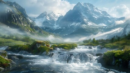 A river is a dynamic watercourse that flows through landscapes, carving its path over time. It begins as a small stream or spring, often in high-altitude areas, and grows larger as it collects water f