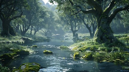 A river is a dynamic watercourse that flows through landscapes, carving its path over time. It begins as a small stream or spring, often in high-altitude areas, and grows larger as it collects water f