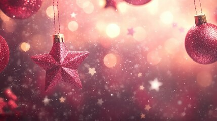 Fototapeta premium Festive Christmas and New Year frame with sparkling ornaments on a dreamy bokeh light background capturing holiday spirit and warmth