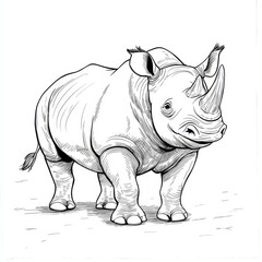 Fototapeta premium Smiling Rhino Line Art 