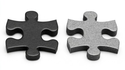 Obraz premium Two contrasting jigsaw puzzle pieces symbolizing collaboration and problem-solving on a clean white background