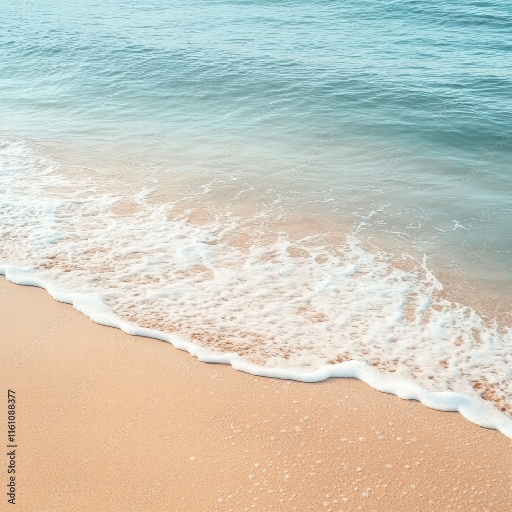Poster Relaxing beach with soft waves and gentle breeze perfect for a serene getaway or peaceful reflection time at sunset. Generative AI