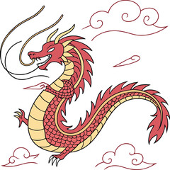 Chinese New Year Red Dragon with Clouds