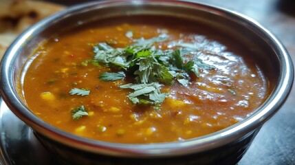 Rajma Stew Rich Comfort Food with Fresh Herbs and Spices in a Silver Bowl Close-Up