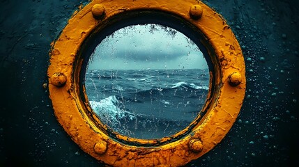Exploring the Majestic Beauty of a Porthole on an Ocean Liner During a Dramatic Storm
