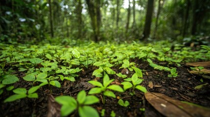 Lush Greenery Carpeted Forest Floor with Flourishing Plant Life and Insect Activity