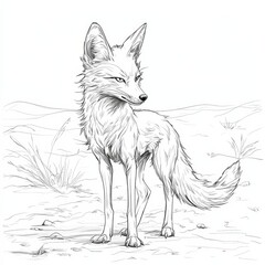 Desert Fox: Majestic Desert Creature in Pen and Ink Drawing 